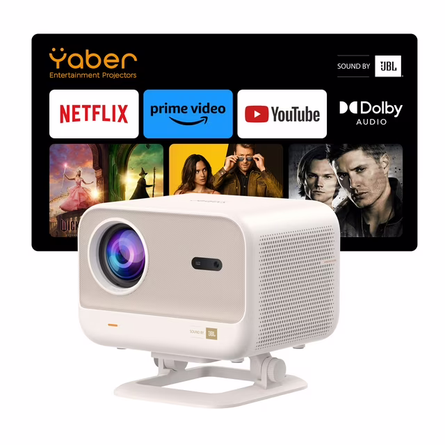 YABER L2 Plus 1080P Projector, 460 ISO, JBL Speakers with Dolby Audio, Auto Focus & Auto Keystone, WiFi 6 Bluetooth Projector, Home Theater Projector, Cream